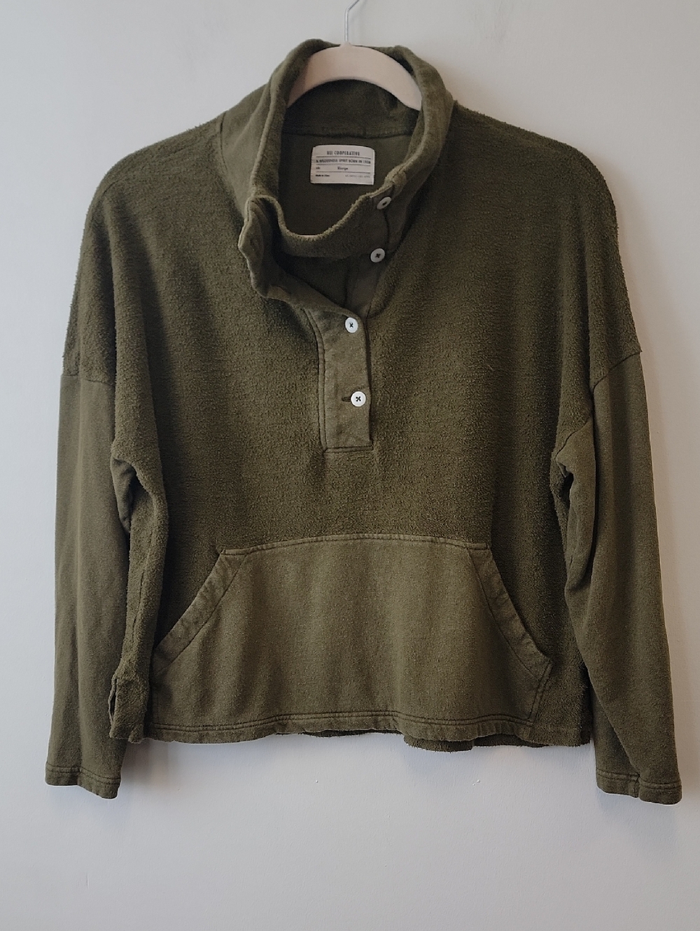 Gorpcore Cabincore Vintage REI Olive Green Hemp Cowl Pullover Sweatshirt